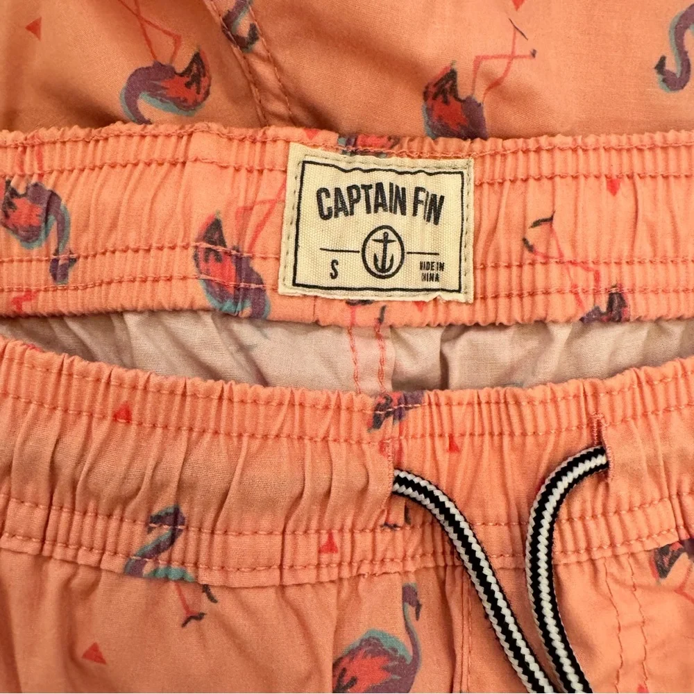 Captain Fin Tropical Pink Flamingo Orange Men's Swim Trunks Size Small